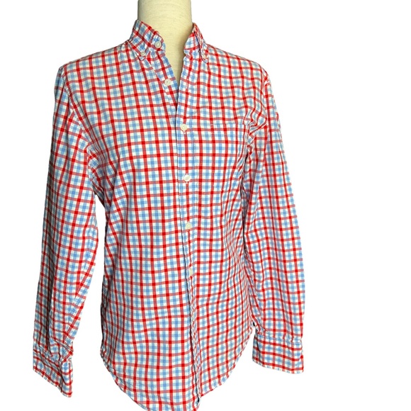 J. CREW blue and red check button down shirt Size XS Mens Womens Unisex EUC - Picture 1 of 8